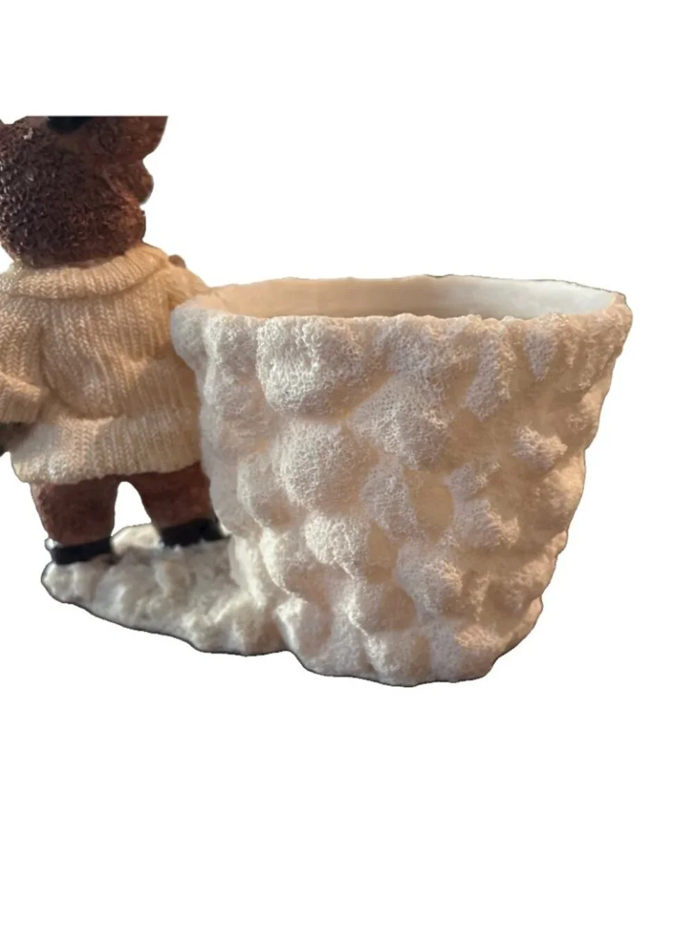 Christmas Winter 7.5” Moose holding Bear & 4” side Planter/Candle Holder